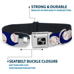 Dog Bone Seatbelt Buckle Collar - Baseballs Scattered Blue