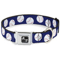 Load image into Gallery viewer, Dog Bone Seatbelt Buckle Collar - Baseballs Scattered Blue