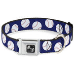 Dog Bone Seatbelt Buckle Collar - Baseballs Scattered Blue