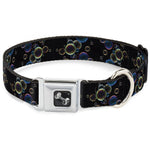 Dog Bone Seatbelt Buckle Collar - Bubbles Black/Iridescent Multi Color