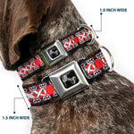 Dog Bone Seatbelt Buckle Collar - Corset Lace Up w/Bow Red Plaid/Red