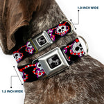 Dog Bone Seatbelt Buckle Collar - Cute Skulls w/Hearts