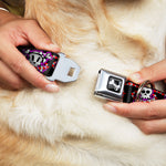 Dog Bone Seatbelt Buckle Collar - Cute Skulls w/Hearts