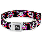 Dog Bone Seatbelt Buckle Collar - Cute Skulls w/Hearts