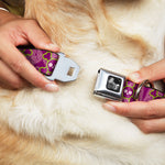 Dog Bone Seatbelt Buckle Collar - Cute Skulls w/Paisley Purple/Pink/Green