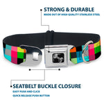 Dog Bone Seatbelt Buckle Collar - Checker Bright Pastel