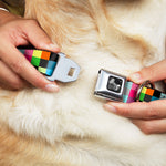 Dog Bone Seatbelt Buckle Collar - Checker Bright Pastel