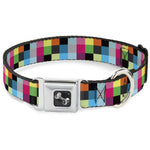 Dog Bone Seatbelt Buckle Collar - Checker Bright Pastel