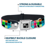 Dog Bone Seatbelt Buckle Collar - Checker Bright Pastel w/Outline