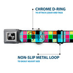 Dog Bone Seatbelt Buckle Collar - Checker Bright Pastel w/Outline