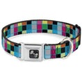 Load image into Gallery viewer, Dog Bone Seatbelt Buckle Collar - Checker Bright Pastel w/Outline