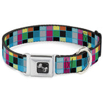 Dog Bone Seatbelt Buckle Collar - Checker Bright Pastel w/Outline