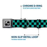Dog Bone Seatbelt Buckle Collar - Checker Black/Teal