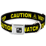 Dog Bone Seatbelt Buckle Collar - CAUTION WATCH YOUR DUBSTEP Black/Yellow