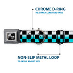 Dog Bone Seatbelt Buckle Collar - Checker Black/Ombre Turquoise