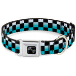 Dog Bone Seatbelt Buckle Collar - Checker Black/Ombre Turquoise