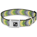 Dog Bone Seatbelt Buckle Collar - Chevron Weave Grays/Yellow/Green