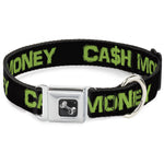 Dog Bone Seatbelt Buckle Collar - CA$H MONEY Black/Green