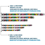 Dog Bone Seatbelt Buckle Collar - Cute Dinosaurs w/Mustaches Gray