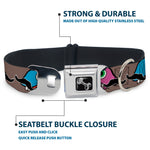 Dog Bone Seatbelt Buckle Collar - Cute Dinosaurs w/Mustaches Gray