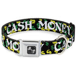 Dog Bone Seatbelt Buckle Collar - CASH MONEY w/$$$ Black/White/Yellow/Green