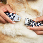 Dog Bone Seatbelt Buckle Collar - Checker Sapphire Blue/White
