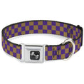 Load image into Gallery viewer, Dog Bone Seatbelt Buckle Collar - Checker Purple/Gold