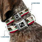 Dog Bone Seatbelt Buckle Collar - California Flag Bear Weathered White
