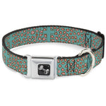 Dog Bone Seatbelt Buckle Collar - Cross Repeat Leopard Turquoise/Pink