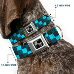 Dog Bone Seatbelt Buckle Collar - Checker Trio Baby Blue/Black/Turquoise
