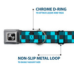Dog Bone Seatbelt Buckle Collar - Checker Trio Baby Blue/Black/Turquoise