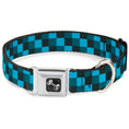 Load image into Gallery viewer, Dog Bone Seatbelt Buckle Collar - Checker Trio Baby Blue/Black/Turquoise