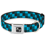 Dog Bone Seatbelt Buckle Collar - Checker Trio Baby Blue/Black/Turquoise