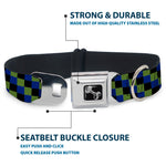 Dog Bone Seatbelt Buckle Collar - Checker Trio Green/Black/Blue