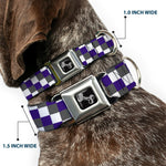 Dog Bone Seatbelt Buckle Collar - Checker Gray/Purple/White