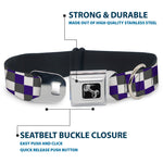 Dog Bone Seatbelt Buckle Collar - Checker Gray/Purple/White
