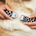 Dog Bone Seatbelt Buckle Collar - Checker Weathered2 Black/White