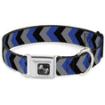 Load image into Gallery viewer, Dog Bone Seatbelt Buckle Collar - Chevron Blue/Black/Gray