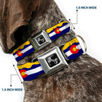 Dog Bone Seatbelt Buckle Collar - Colorado Flag/Mountain Silhouette Yellow