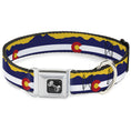 Load image into Gallery viewer, Dog Bone Seatbelt Buckle Collar - Colorado Flag/Mountain Silhouette Yellow