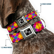 Dog Bone Seatbelt Buckle Collar - Diamond Plaid Orange/Yellow/Blue/Purple/Fuchsia