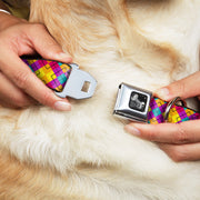 Dog Bone Seatbelt Buckle Collar - Diamond Plaid Orange/Yellow/Blue/Purple/Fuchsia