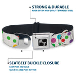 Dog Bone Black/Silver Seatbelt Buckle Collar - Dots/Grid White/Gray/Multi Color