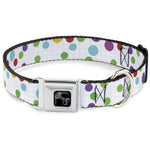 Dog Bone Black/Silver Seatbelt Buckle Collar - Dots/Grid White/Gray/Multi Color