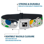 Dog Bone Seatbelt Buckle Collar - Dots/Grid3 White/Gray/Multi Color