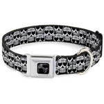 Dog Bone Seatbelt Buckle Collar - Diamond Sugar Skull Stacked Black/Silver Fade/White