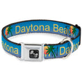 Load image into Gallery viewer, Dog Bone Seatbelt Buckle Collar - DAYTON BEACH Script/Sun/Palm Trees Blue Fade/Yellow/Oranges/Green