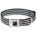 Load image into Gallery viewer, Dog Bone Black/Silver Seatbelt Buckle Collar - Diamonds Stripe White/Black