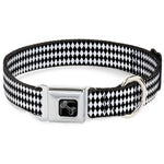 Dog Bone Black/Silver Seatbelt Buckle Collar - Diamonds Stripe White/Black