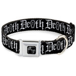 Dog Bone Black/Silver Seatbelt Buckle Collar - DEATH w/Coffin Old English Black/White